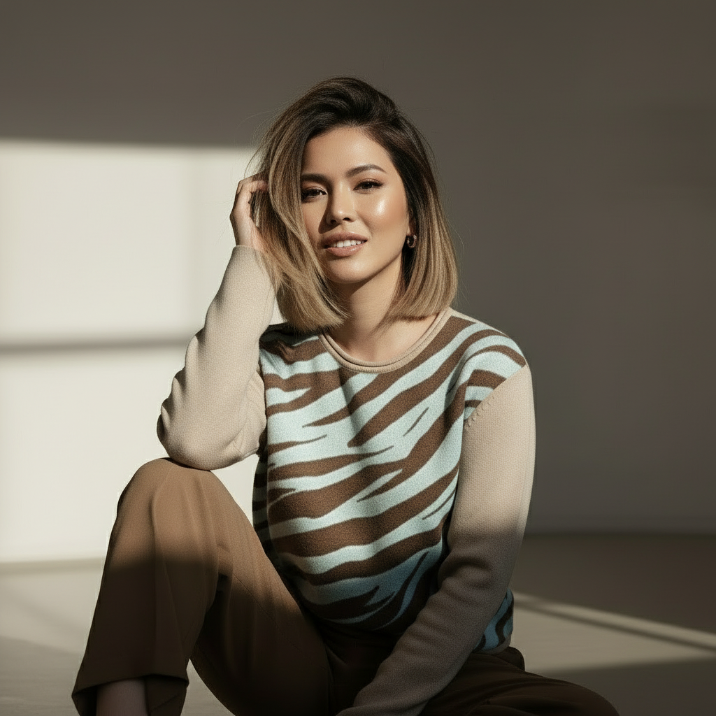 Wild & Creamy Stripes Women’s Knitted Sweater - hazel🧁🐅