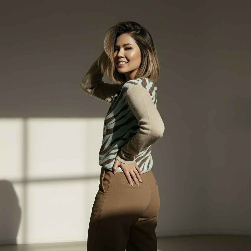 Wild & Creamy Stripes Women’s Knitted Sweater - hazel🧁🐅