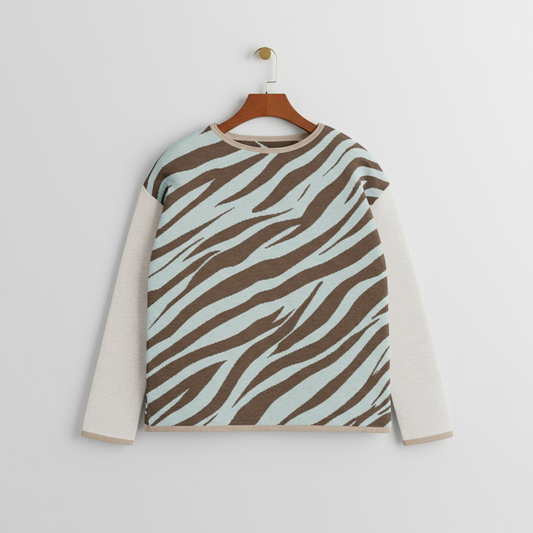 Wild & Creamy Stripes Women’s Knitted Sweater - hazel🧁🐅