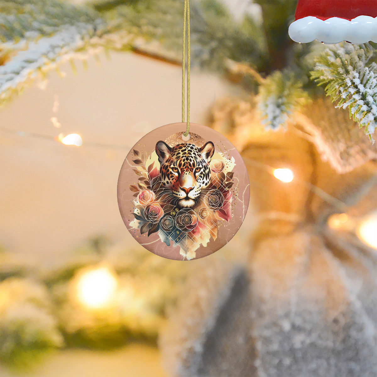 Jaguar Sun Guide Ceramic Christmas Round pendant
