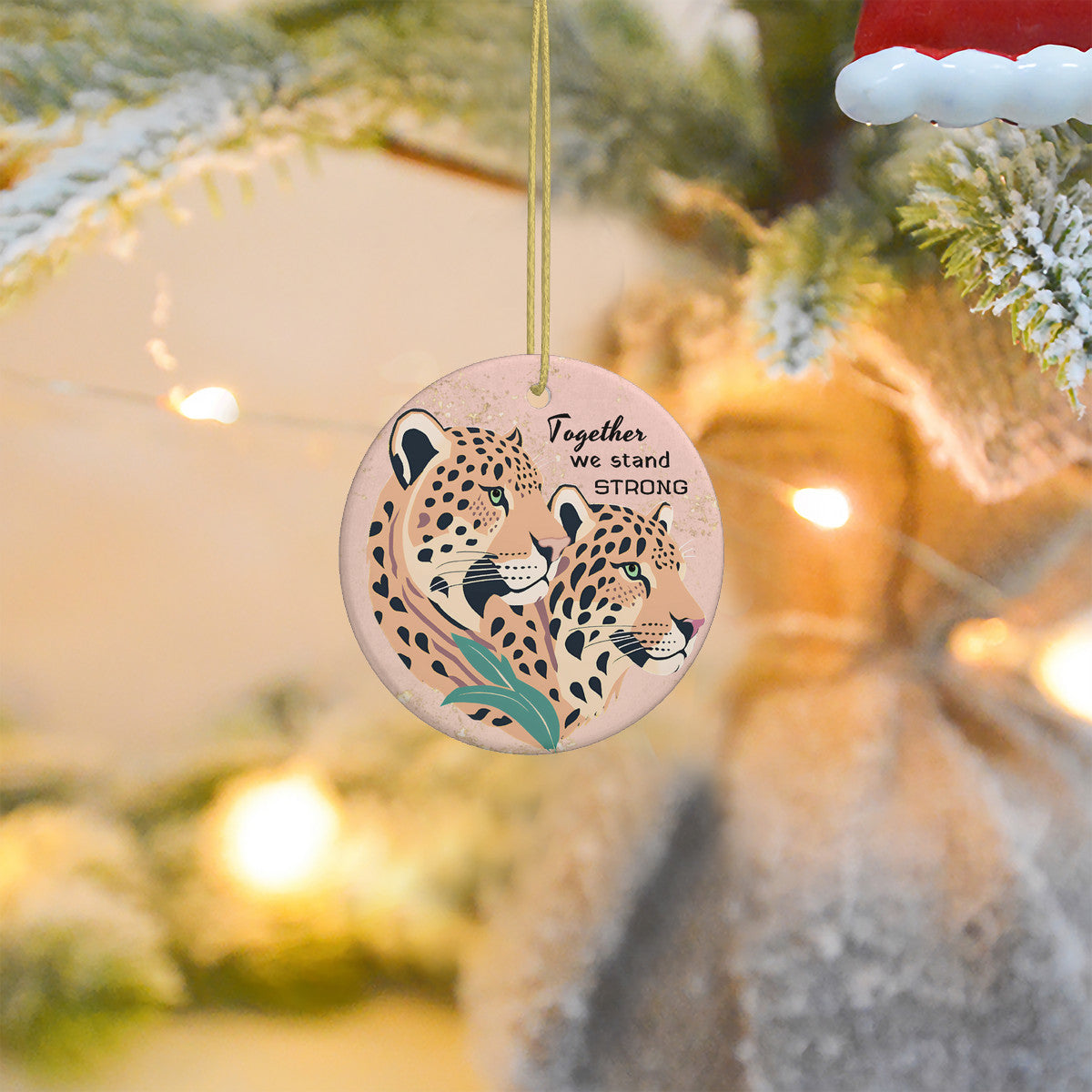 Jaguar Together Strong Ceramic Christmas Round pendant