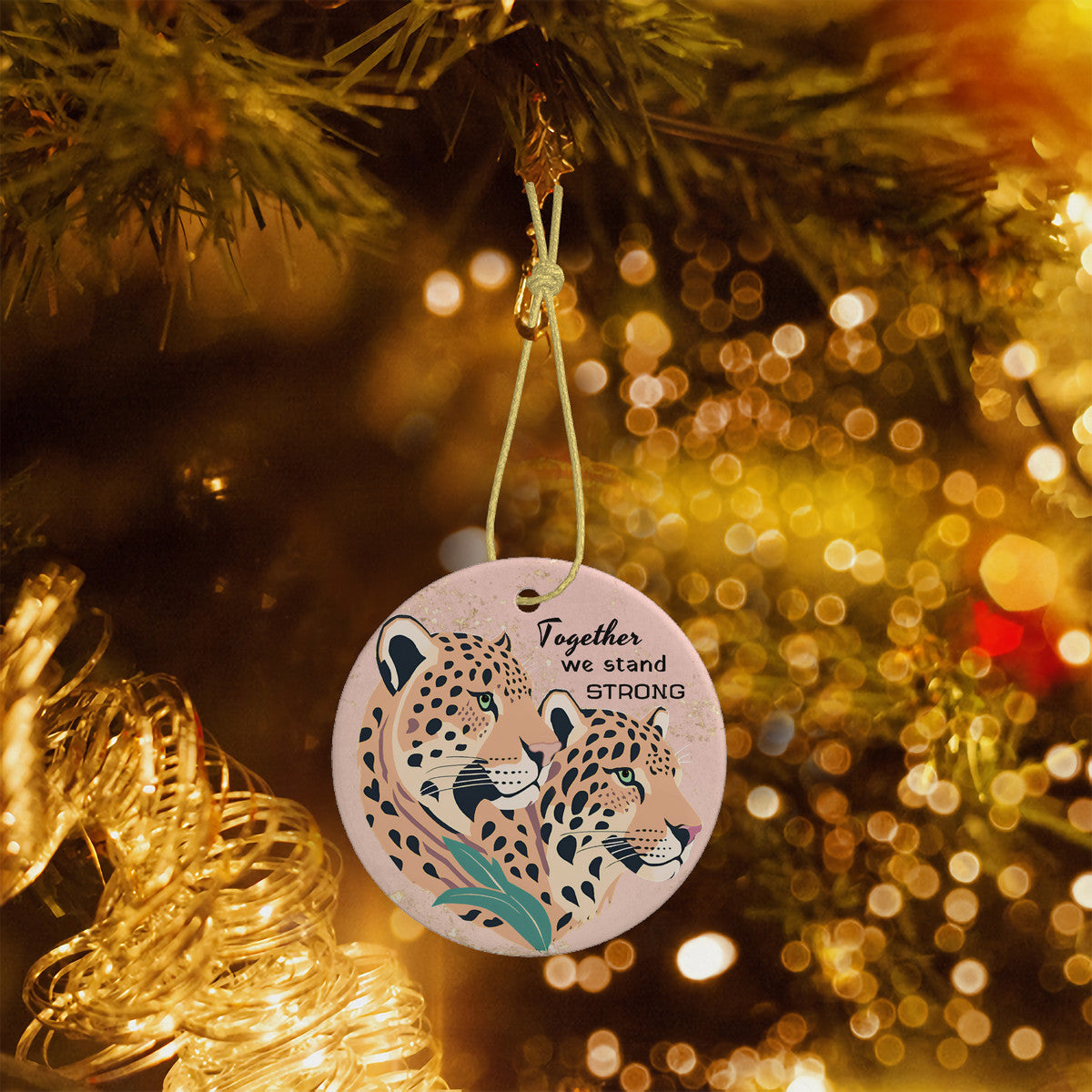Jaguar Together Strong Ceramic Christmas Round pendant