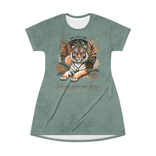 Tiger Belleza 2025 Wildlife T-Shirt Dress sage