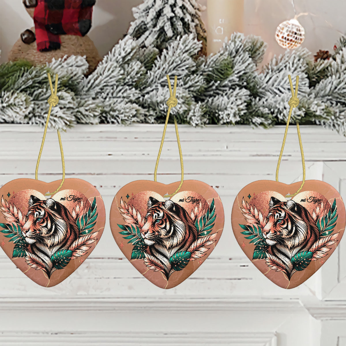 mi Tigre Pixel Ceramic Heart Shape Christmas Pendant
