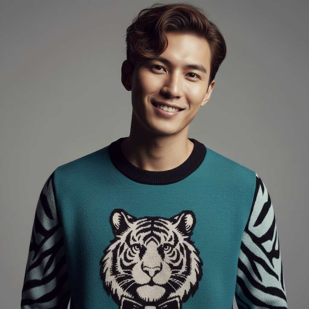 mi Tigre Knitted Unisex Crew Neck Sweater - petrol