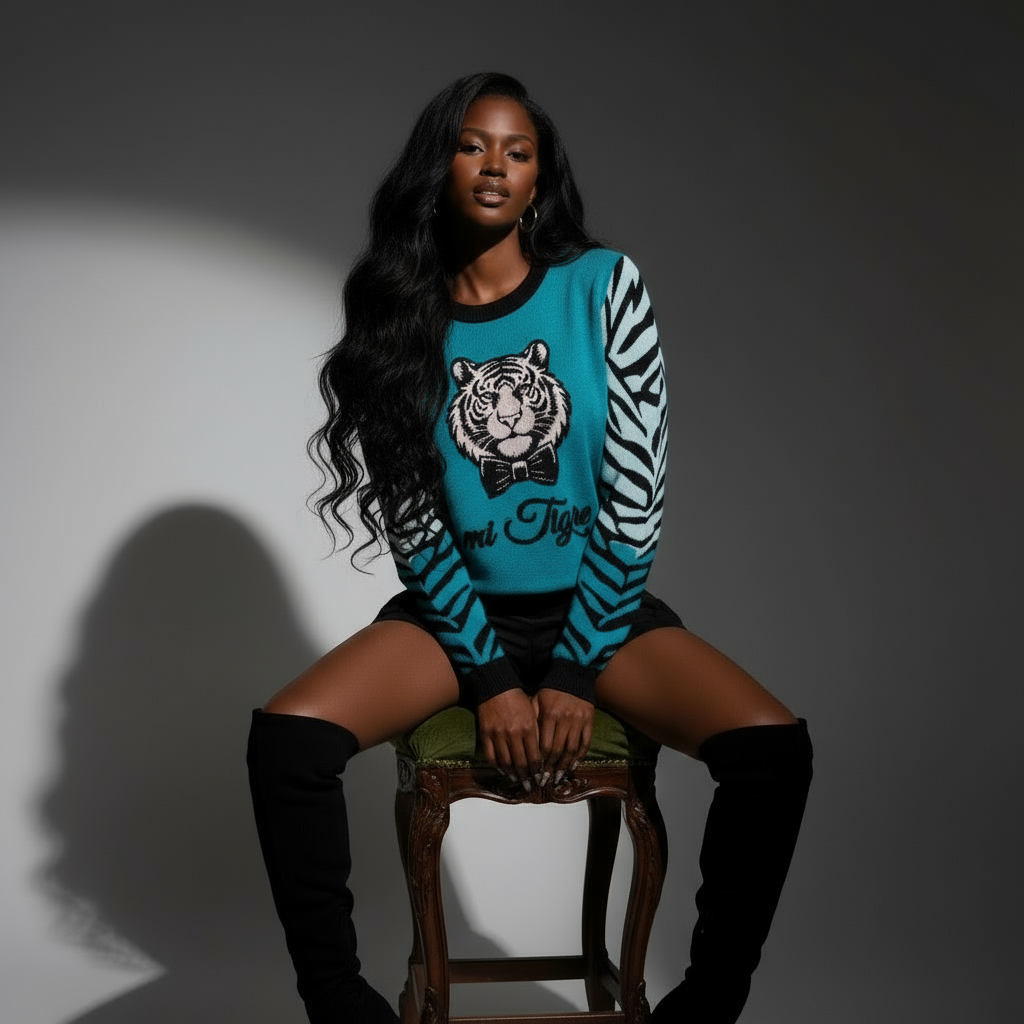 mi Tigre Knitted Unisex Crew Neck Sweater - petrol