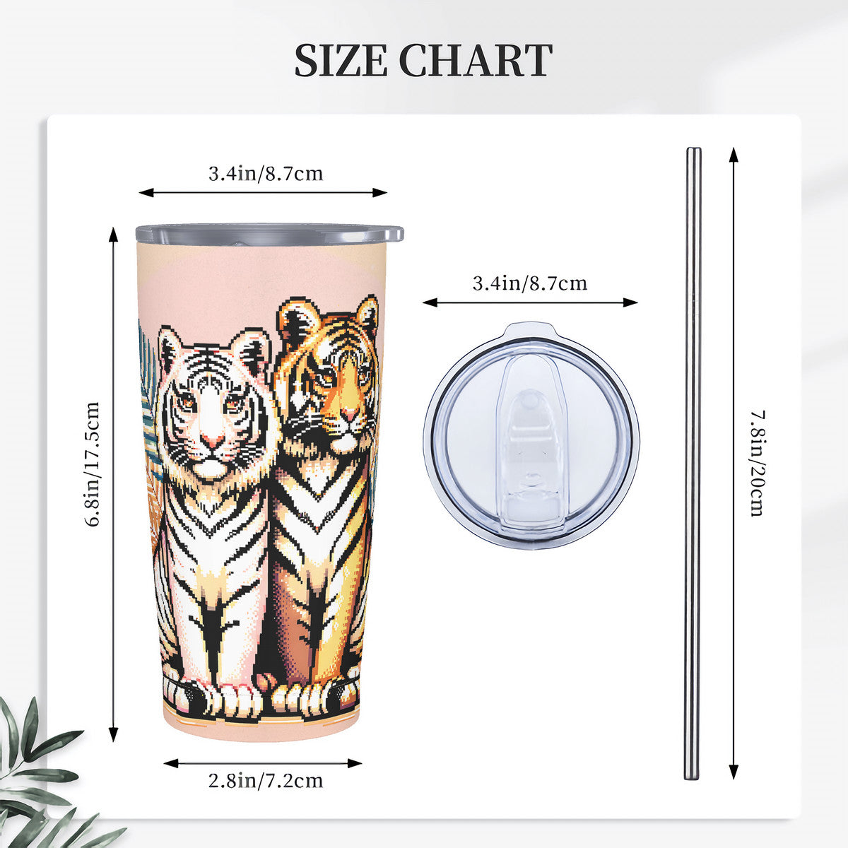 mi Tigre Tiger Love 20oz Stainless Steel Straw Lid Cup