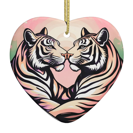 Tiger Harmony Ceramic Heart Shape Christmas Pendant