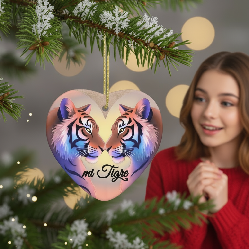 mi Tigre Love Ceramic Heart Shape Christmas Pendant