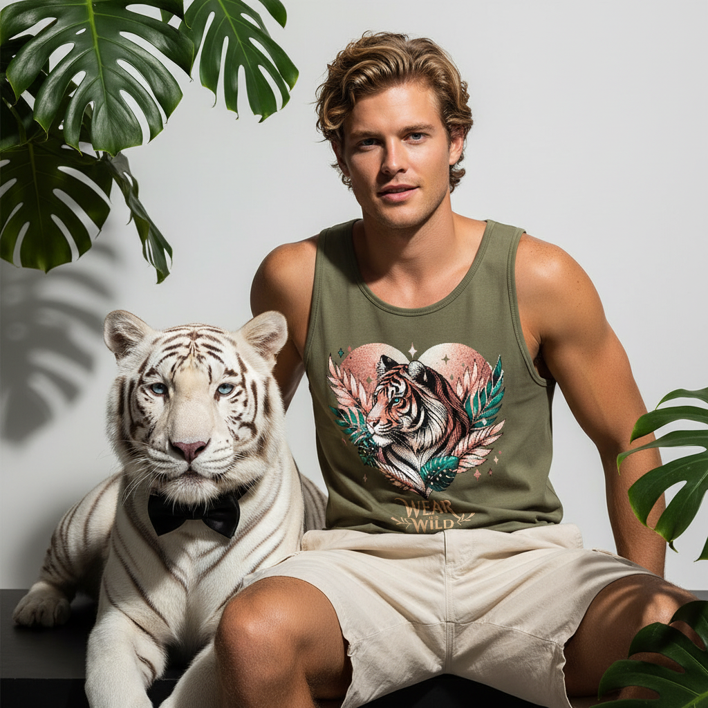 Tiger Pixel Heart Tank Top Men