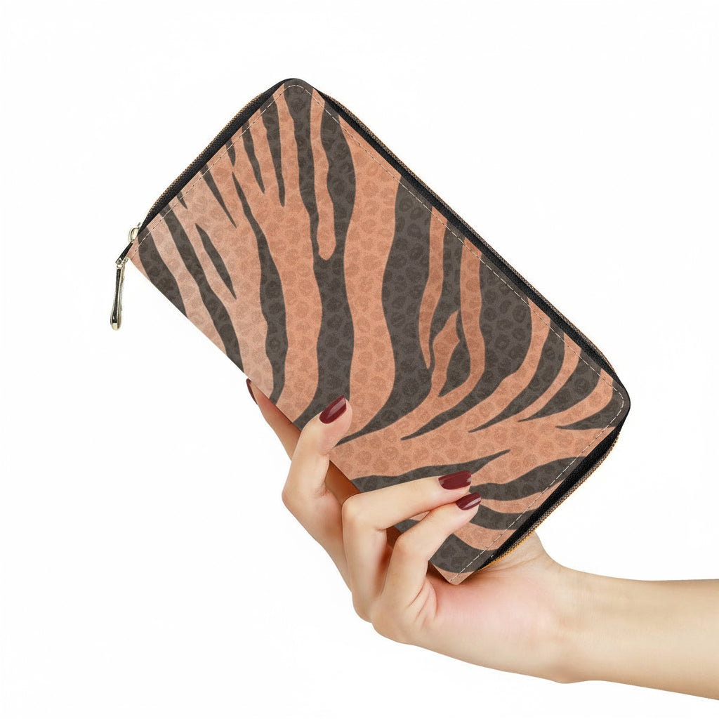 Tiger Stripes & Dots Zipper Purse Clutch Bag